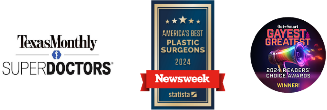 TexasMonthly SuperDoctors, America's Best Plastic Surgeons 2024 Newsweek, Out Smart Gayest & Greatest 2024 Readers' Choice Awards