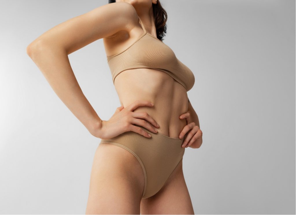 Model wearing nude undergarments
