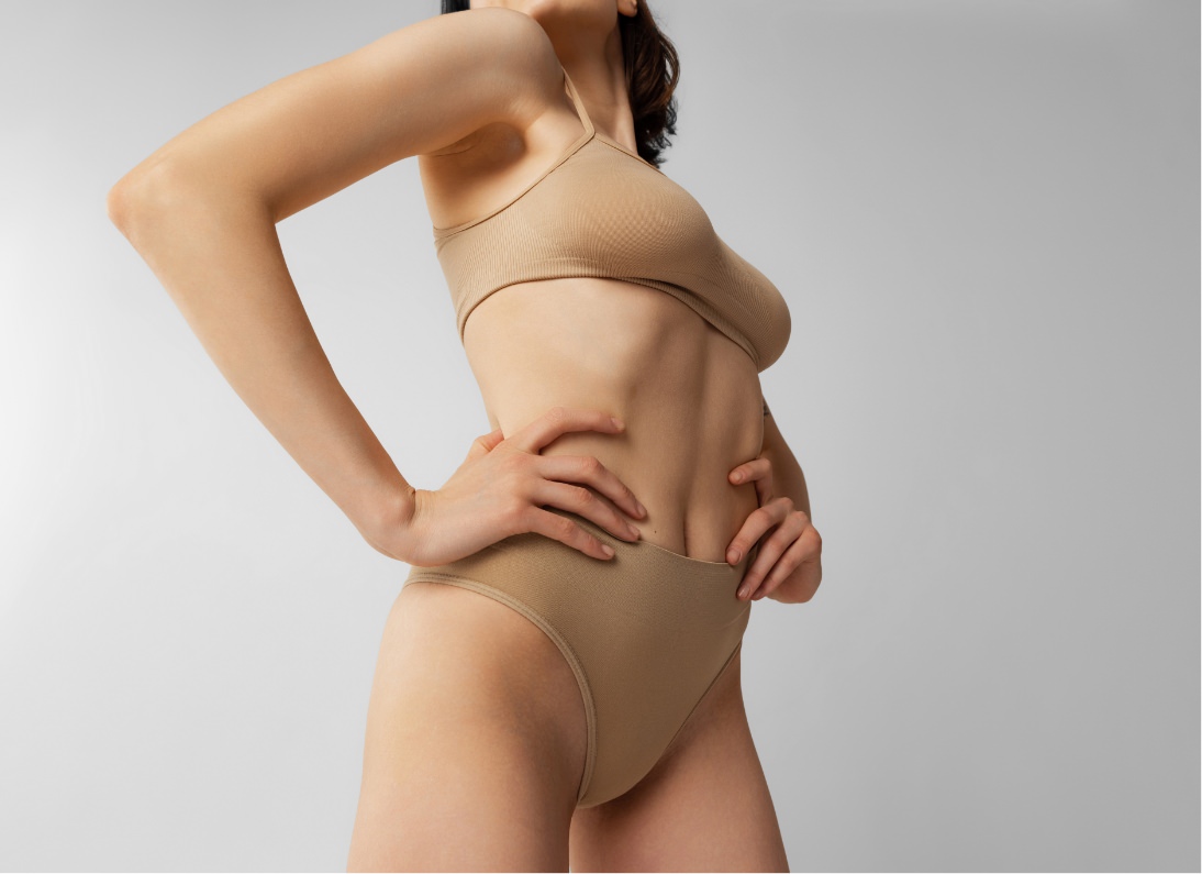 Model wearing nude undergarments 