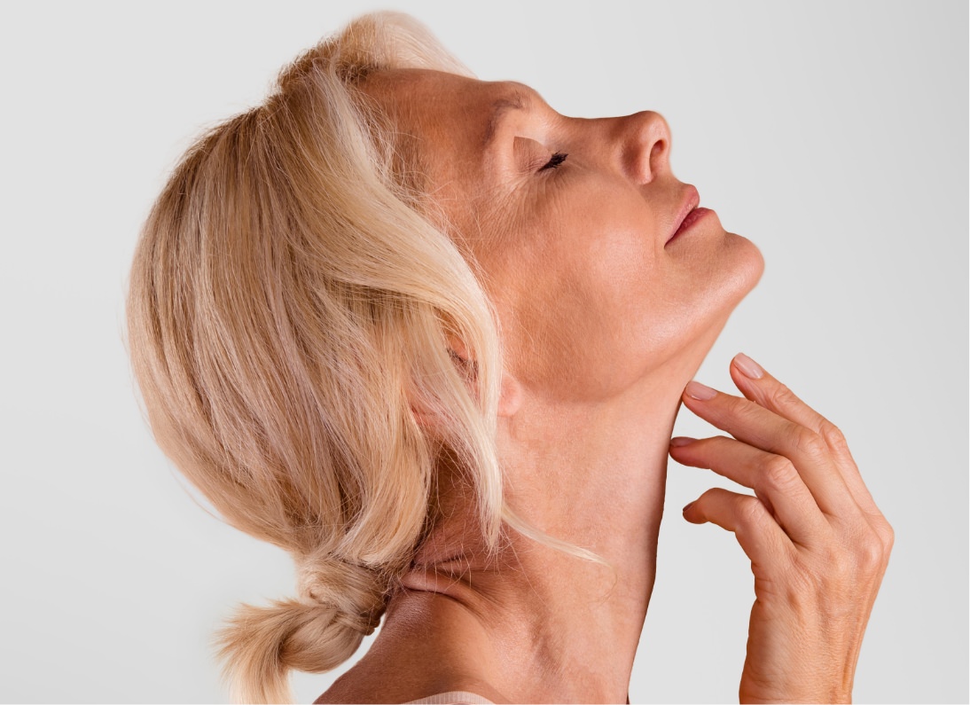 Model showing off neck